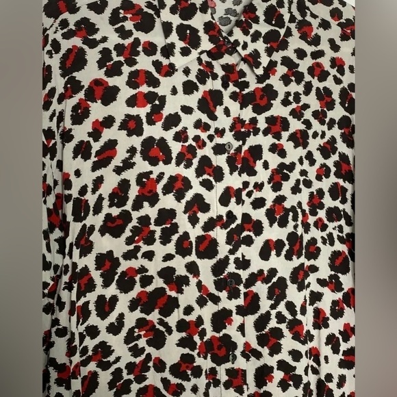 NWOT ZARA Women’s Gray Red Leopard Animal Print Relaxed Shirt Tunic XS X-Small - Picture 2 of 3